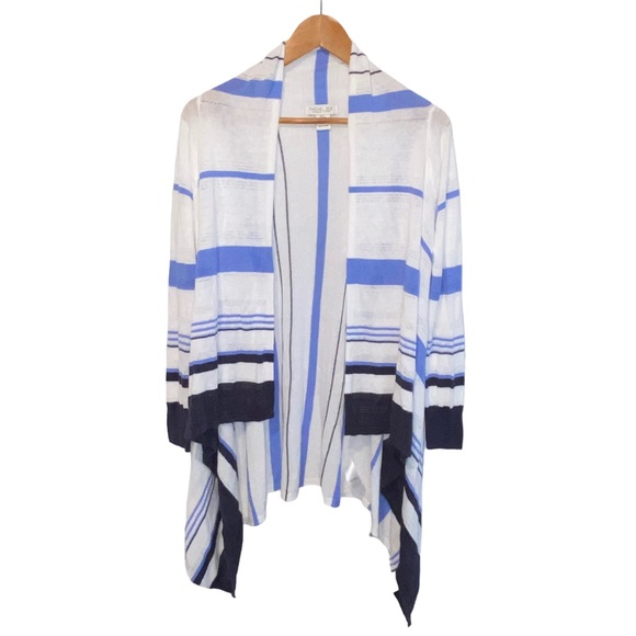 Rachel Zoe Linen Blend Open Blue Striped Lightweight Cardigan Sweater Medium - Picture 8 of 12